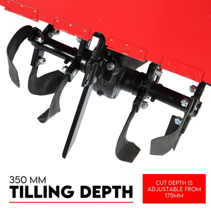7HP Tiller Cultivator 4 Strokes Rotating Tines Power Handheld Rotary Hoe 4 Blades V379-TILLRCLTR7
