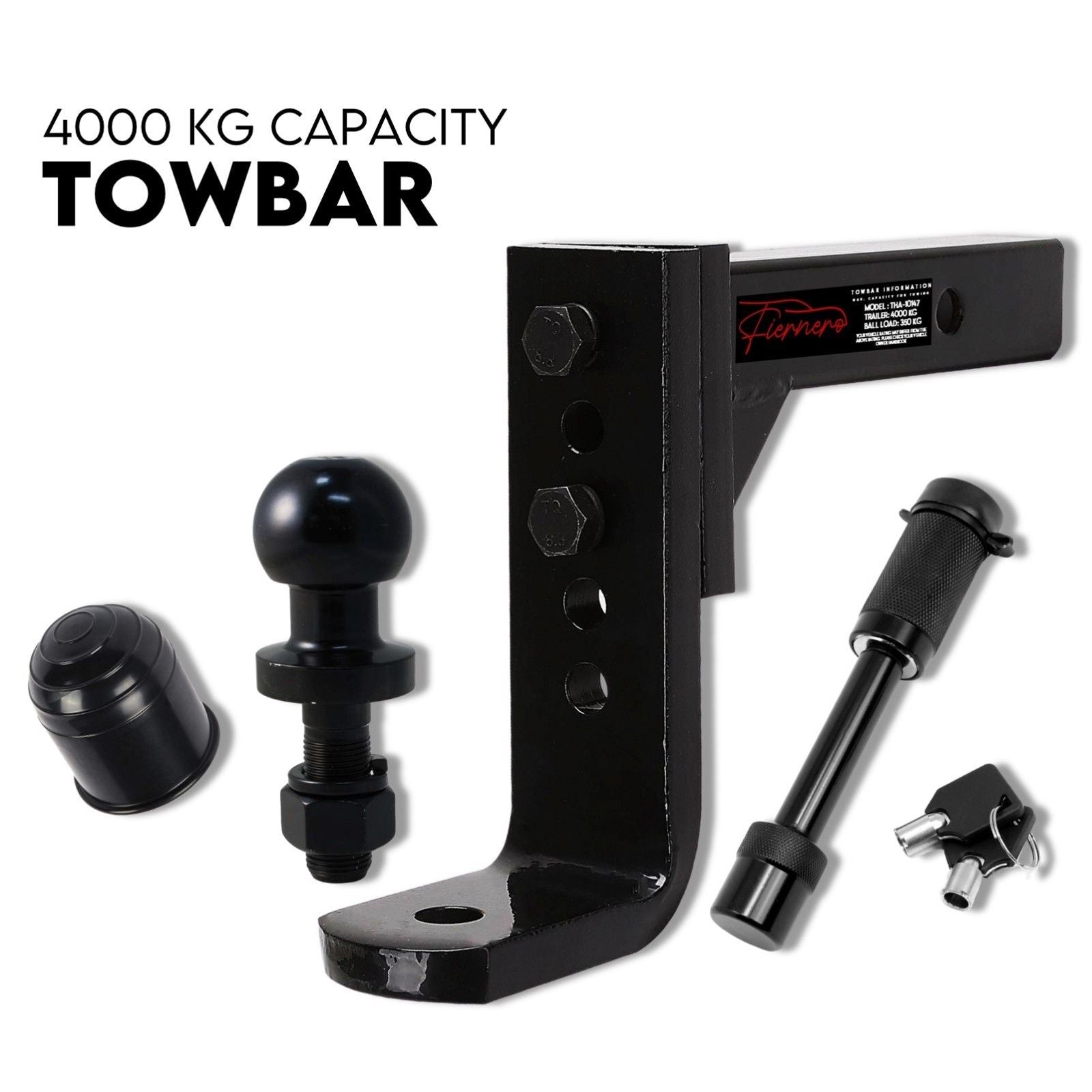 Adjustable Height Tow Hitch Ball Towbar Drop Mount Tongue Trailer Tow Bar 4000KG V379-TOWBAR5BLK