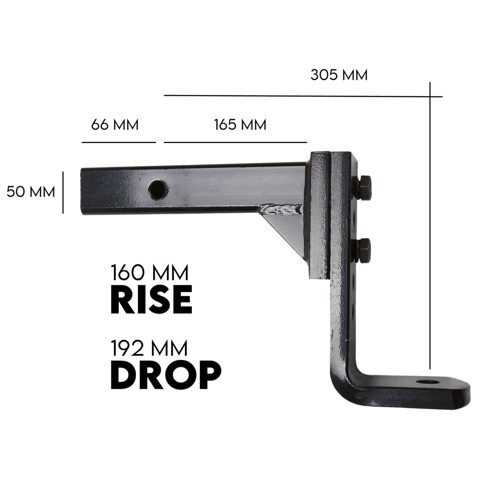 Adjustable Drop Towbar Tow Bar Ball Mount Tongue 2" Hitch Trailer 4000kg V379-TOWBAR5CHR