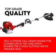 4 STROKE Whipper Snipper Straight Shaft Line Trimmer 31CC Pole Brush Cutter V379-TRIMSNIP431009