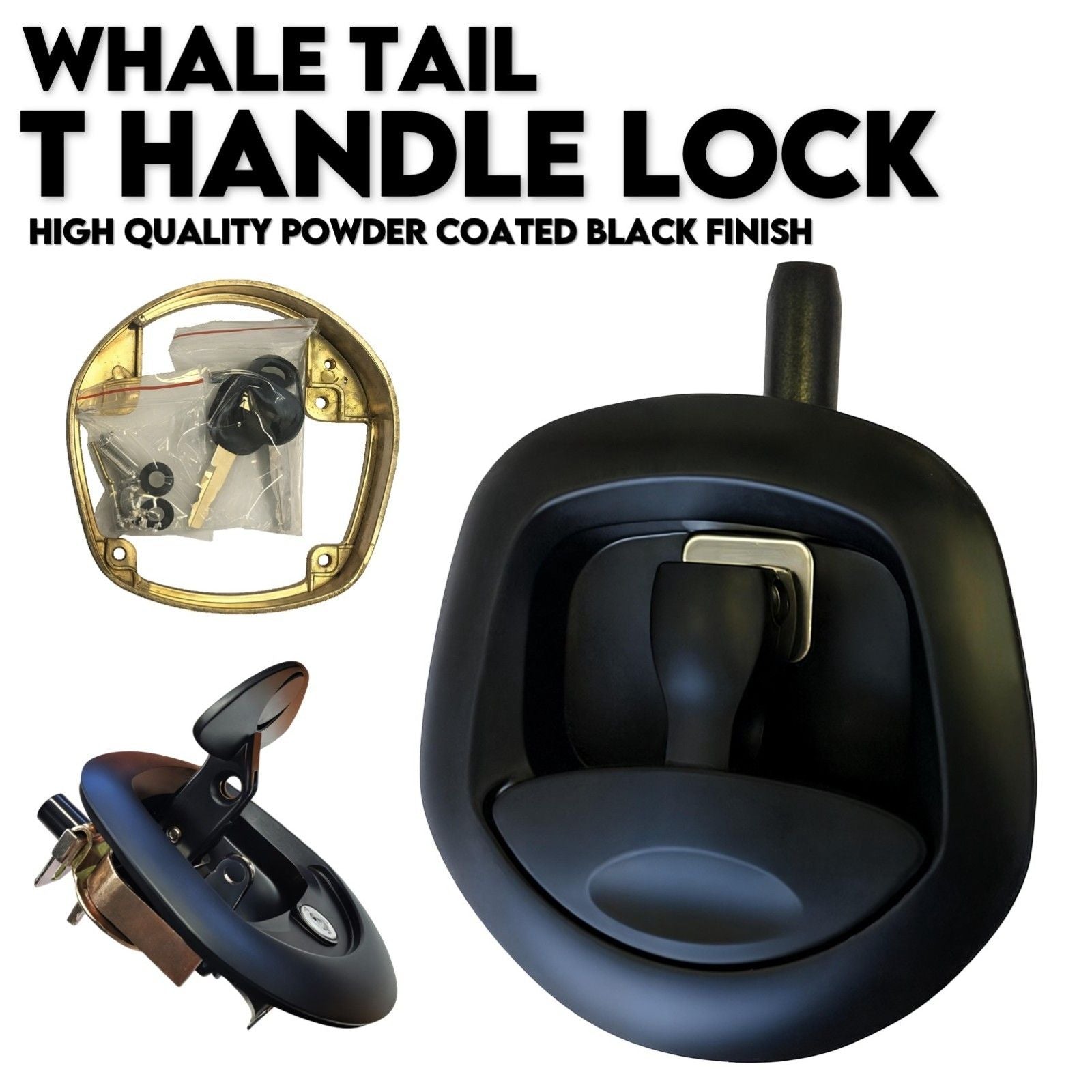 Black Whale Tail T Handle Lock Latch Compression Lock Trailer Ute Toolbox V379-TWLOCKBLCK
