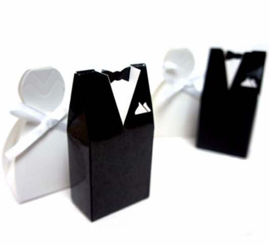 100 Pack of 50 Bride Gown and 50 Groom Tux Wedding Bridal Bomboniere Favor Candy Choc Almond Box - NW V382-100BRIDEGROOMBXNW
