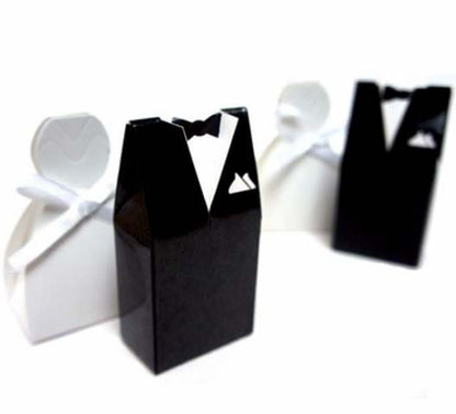 100 Pack of 50 Bride Gown and 50 Groom Tux Wedding Bridal Bomboniere Favor Candy Choc Almond Box - NW V382-100BRIDEGROOMBXNW