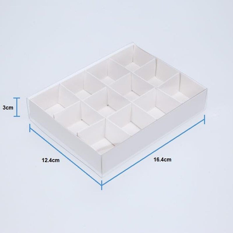 100 Pack of White Card Chocolate Sweet Soap Product Retail Gift Box - 12 bay 4x4x3cm Compartments - Clear V382-100CHOC12BAY