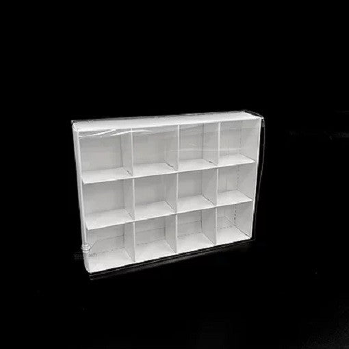 100 Pack of White Card Chocolate Sweet Soap Product Retail Gift Box - 12 bay 4x4x3cm Compartments - Clear V382-100CHOC12BAY