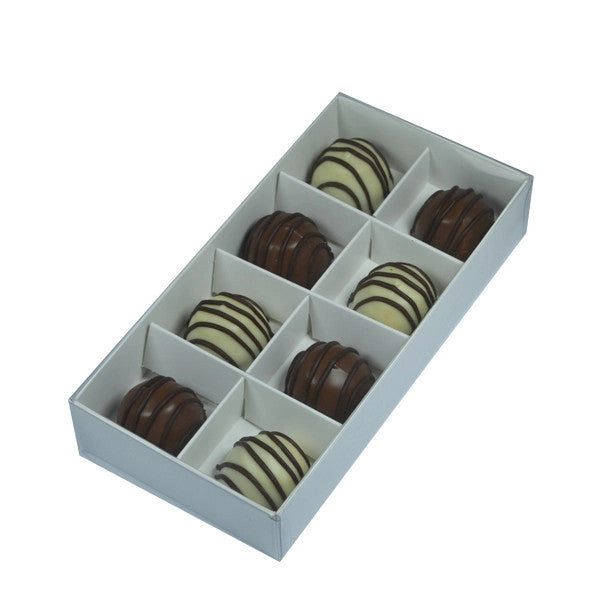 100 Pack of White Card Chocolate Sweet Soap Product Retail Gift Box - 8 bay 3cm Compartments - Clear Slide On V382-100CHOC8BAY