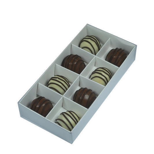100 Pack of White Card Chocolate Sweet Soap Product Retail Gift Box - 8 bay 3cm Compartments - Clear Slide On V382-100CHOC8BAY