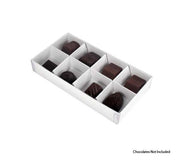 100 Pack of White Card Chocolate Sweet Soap Product Retail Gift Box - 8 bay 3cm Compartments - Clear Slide On V382-100CHOC8BAY
