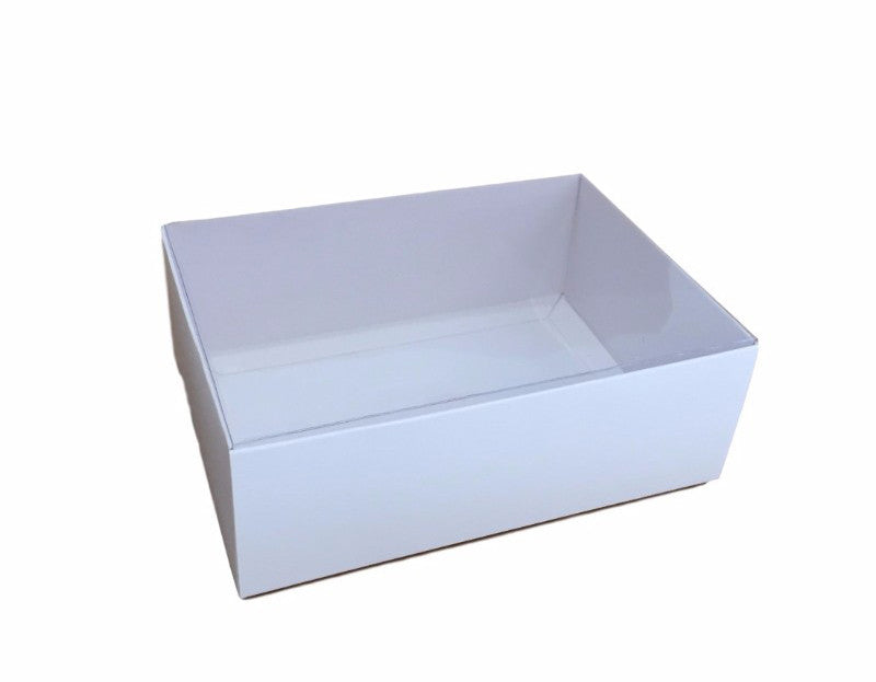 100 Pack of White Card Box - Clear Slide On Lid - 17 x 25 x 5cm - Large Beauty Product Gift Giving Hamper V382-100WHITEHAMP17X25X5