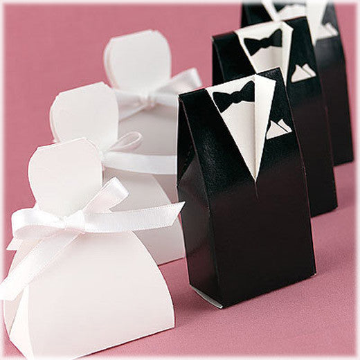 10 Pack of 5 Bride Gown and 5 Groom Tux Wedding Bridal Bomboniere Favor Candy Choc Almond Box - NW V382-10BRIDEGROOMBXNW