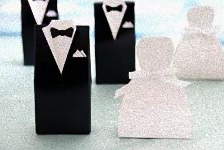 10 Pack of 5 Bride Gown and 5 Groom Tux Wedding Bridal Bomboniere Favor Candy Choc Almond Box - NW V382-10BRIDEGROOMBXNW