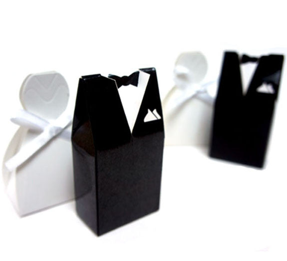 10 Pack of 5 Bride Gown and 5 Groom Tux Wedding Bridal Bomboniere Favor Candy Choc Almond Box - NW V382-10BRIDEGROOMBXNW