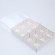 10 Pack of White Card Chocolate Sweet Soap Product Retail Gift Box - 12 bay 4x4x3cm Compartments - Clear V382-10CHOC12BAY