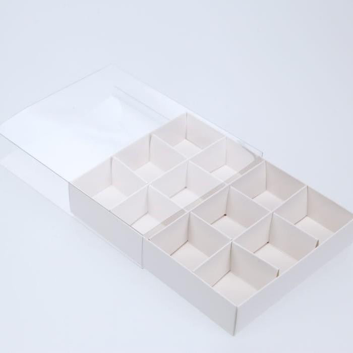 10 Pack of White Card Chocolate Sweet Soap Product Retail Gift Box - 12 bay 4x4x3cm Compartments - Clear V382-10CHOC12BAY
