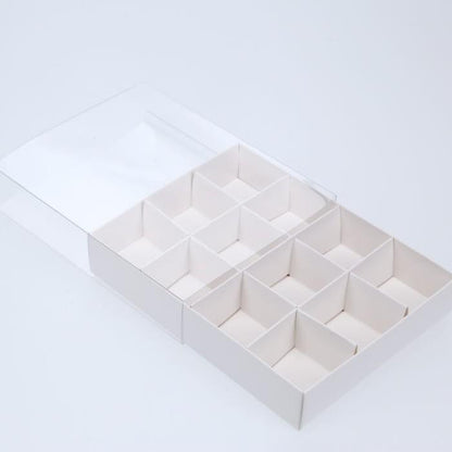 10 Pack of White Card Chocolate Sweet Soap Product Retail Gift Box - 12 bay 4x4x3cm Compartments - Clear V382-10CHOC12BAY