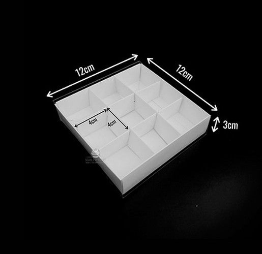 10 Pack of White Card Chocolate Sweet Soap Product Retail Gift Box - 9 bay 4x4x3cm Compartments - Clear Slide V382-10CHOC9BAY