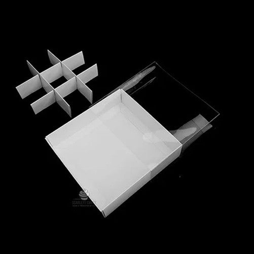 10 Pack of White Card Chocolate Sweet Soap Product Retail Gift Box - 9 bay 4x4x3cm Compartments - Clear Slide V382-10CHOC9BAY