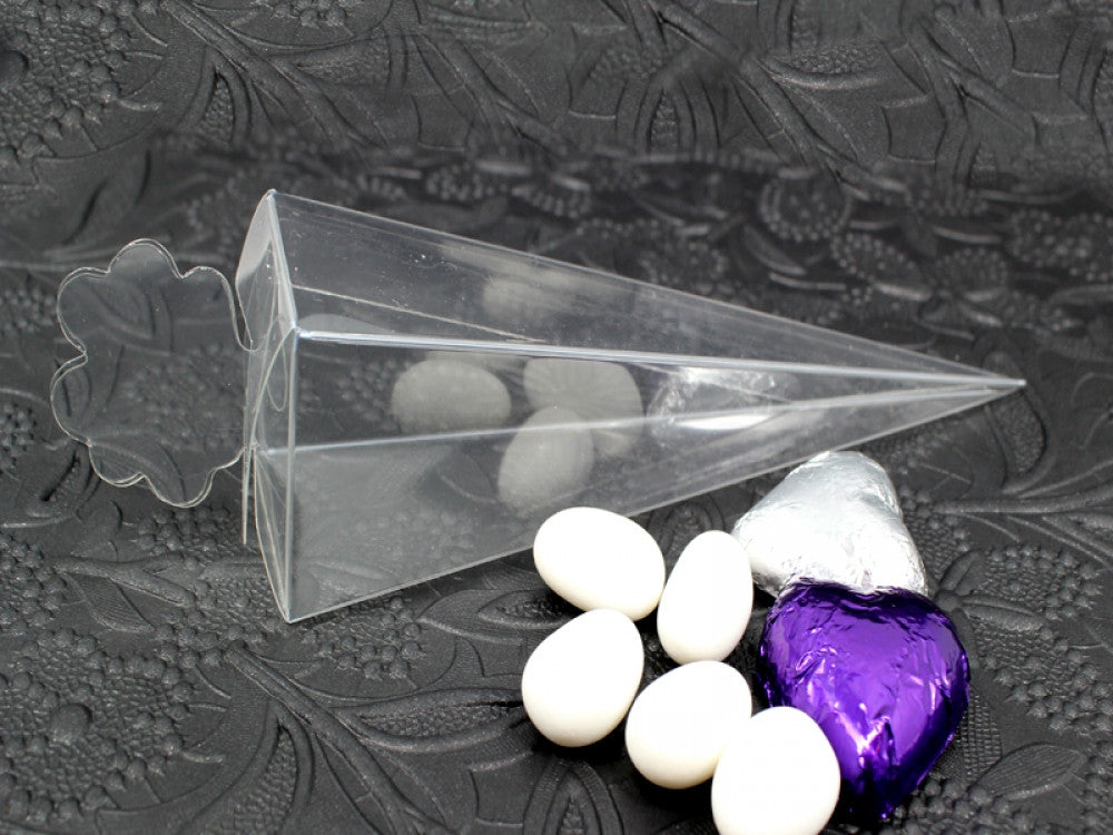 10 Pack of Clear Pyramid Triangle Shaped Small Clear Gift Box - Bomboniere Jewelry Gift Party Favor Model V382-10CONEPVCBOX
