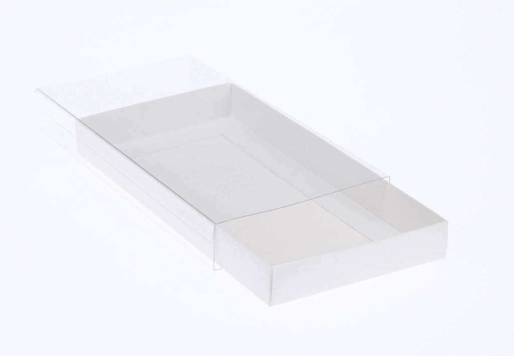 10 Pack of White Card Box - Clear Slide On Lid - 17 x 25 x 5cm - Large Beauty Product Gift Giving Hamper Tray V382-10WHITEHAMP17X25X5