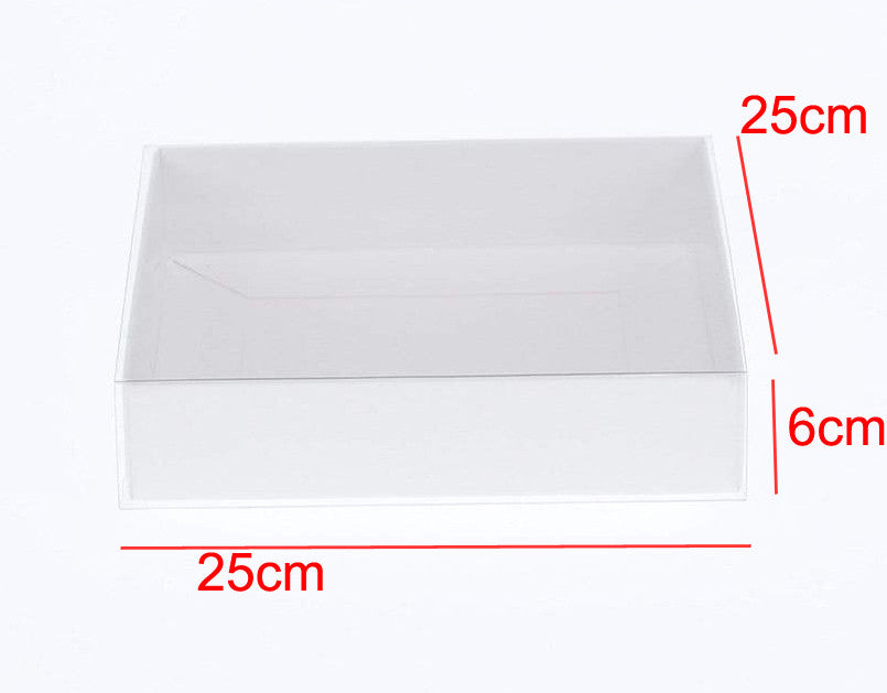10 Pack of White Card Box - Clear Slide On Lid - 25 x 25 x 6cm - Large Beauty Product Gift Giving Hamper Tray V382-10WHITEHAMP25X25X6