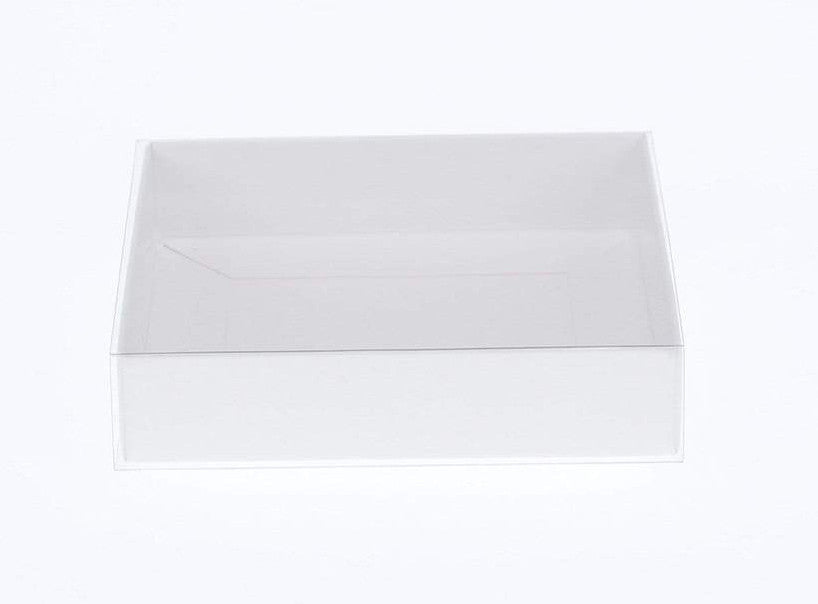 10 Pack of White Card Box - Clear Slide On Lid - 30 x 20 x 8cm - Large Beauty Product Gift Giving Hamper Tray V382-10WHITEHAMP30X20X8