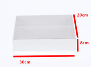 10 Pack of White Card Box - Clear Slide On Lid - 30 x 20 x 8cm - Large Beauty Product Gift Giving Hamper Tray V382-10WHITEHAMP30X20X8
