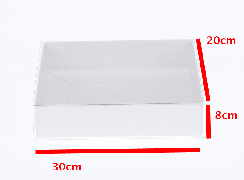 10 Pack of White Card Box - Clear Slide On Lid - 30 x 20 x 8cm - Large Beauty Product Gift Giving Hamper Tray V382-10WHITEHAMP30X20X8