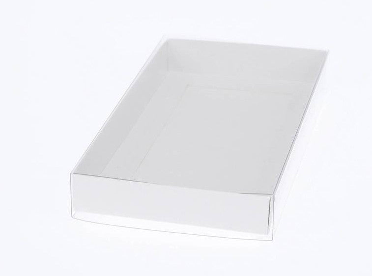 10 Pack of White Card Box - Clear Slide On Lid - 30 x 20 x 8cm - Large Beauty Product Gift Giving Hamper Tray V382-10WHITEHAMP30X20X8
