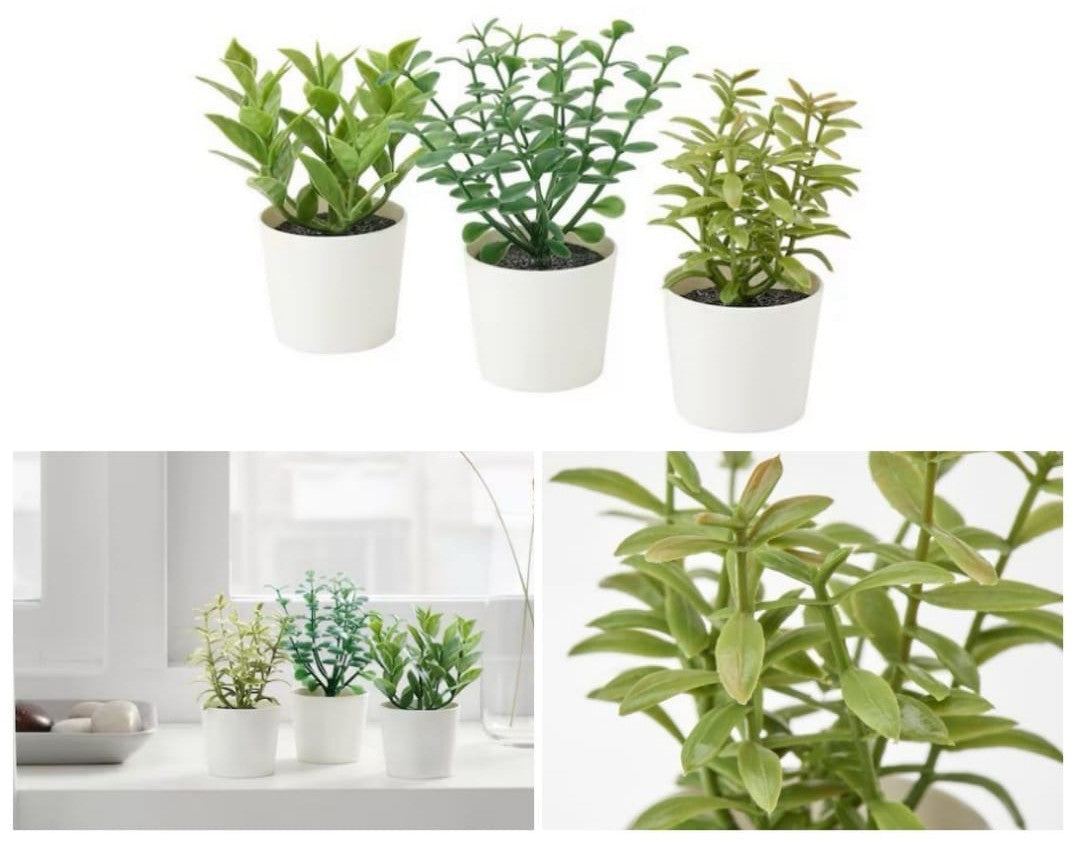 3 Pack of Artificial Herb Potted Plants in White Plastic 5cm Pot Interior Decoration V382-3HERBINPOTWHITE
