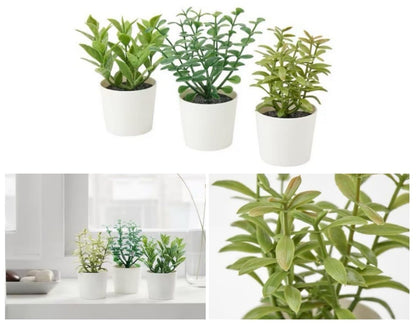 3 Pack of Artificial Herb Potted Plants in White Plastic 5cm Pot Interior Decoration V382-3HERBINPOTWHITE
