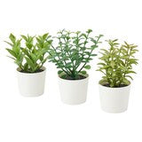 3 Pack of Artificial Herb Potted Plants in White Plastic 5cm Pot Interior Decoration V382-3HERBINPOTWHITE