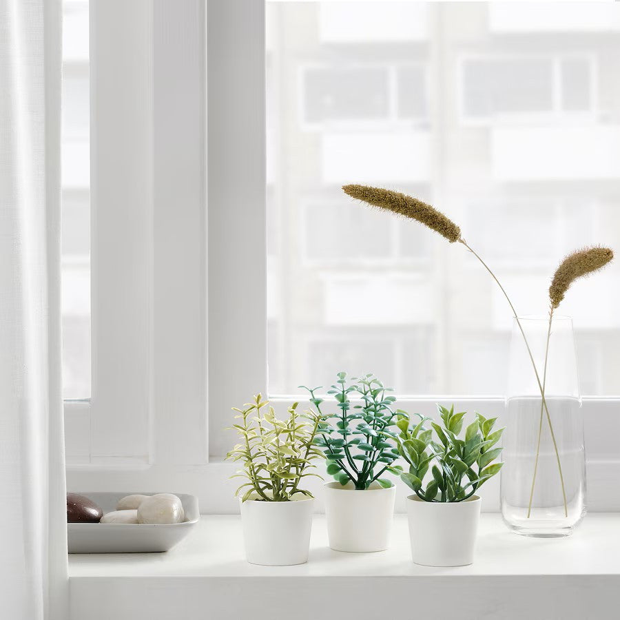 3 Pack of Artificial Herb Potted Plants in White Plastic 5cm Pot Interior Decoration V382-3HERBINPOTWHITE