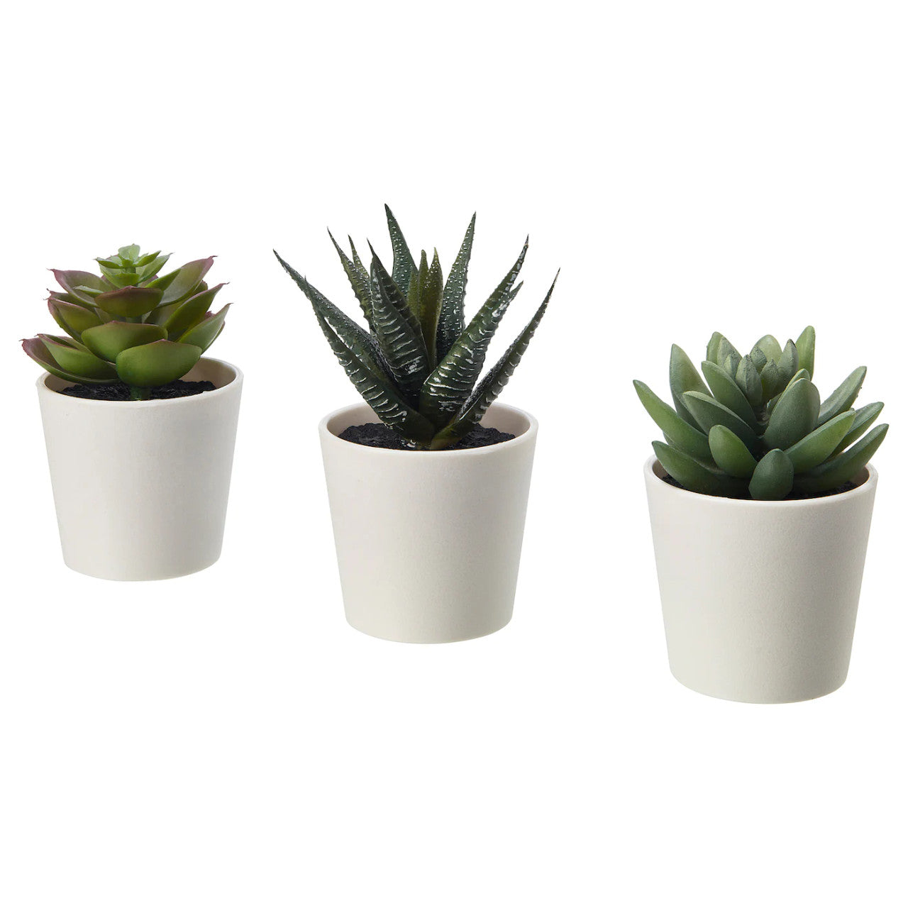 3 Pack of Artificial Succulent Potted Plants in White Plastic 6cm Pot Interior Decoration V382-3SUCCULENTPOTTED