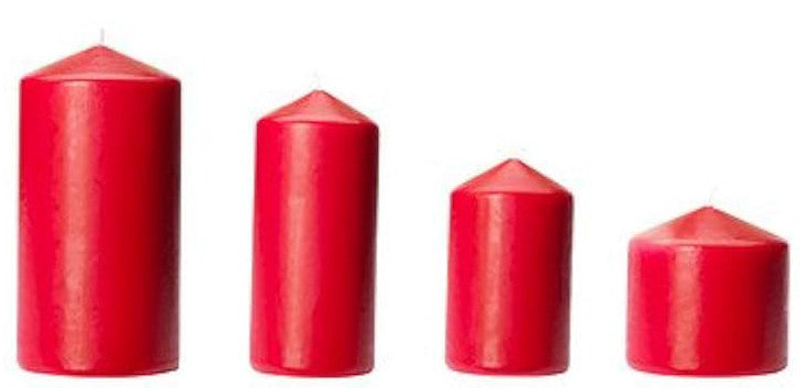 4 Pack Red Wax Pillar Advent Candles Xmas Wedding Party Table Room Centrepiece Decor Graduated sized 6 to V382-4REDWAXPILLAR