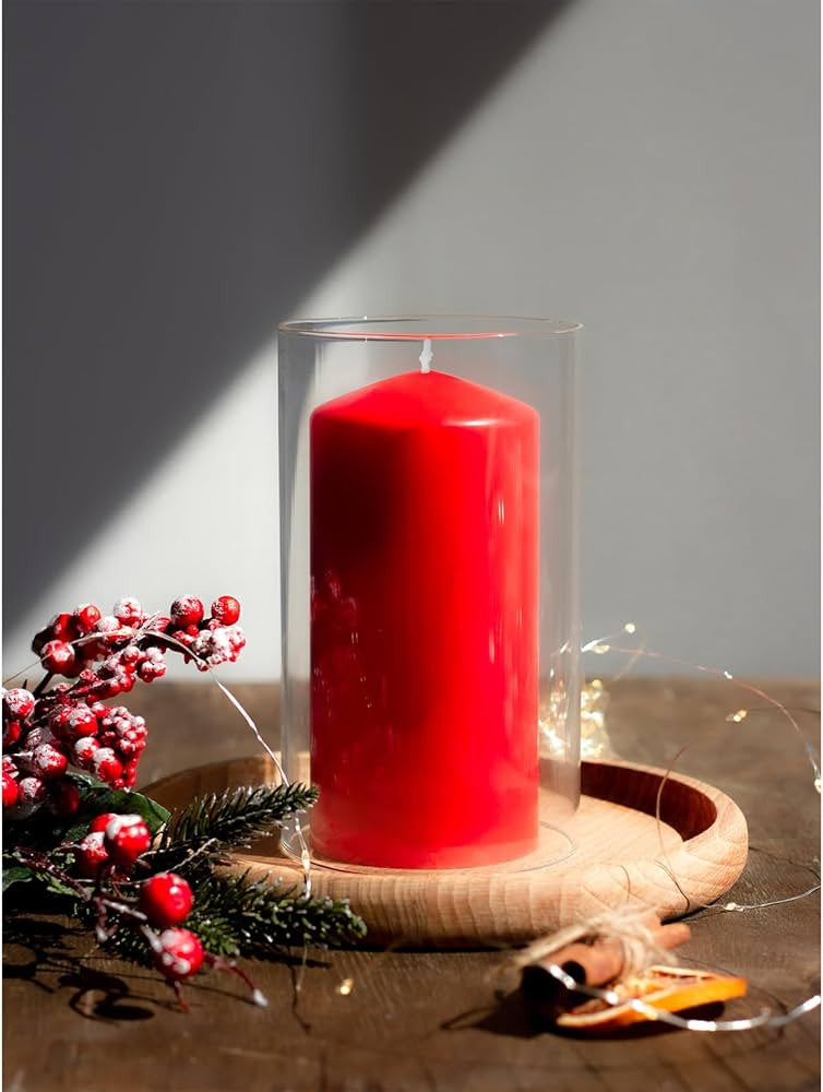 4 Pack Red Wax Pillar Advent Candles Xmas Wedding Party Table Room Centrepiece Decor Graduated sized 6 to V382-4REDWAXPILLAR