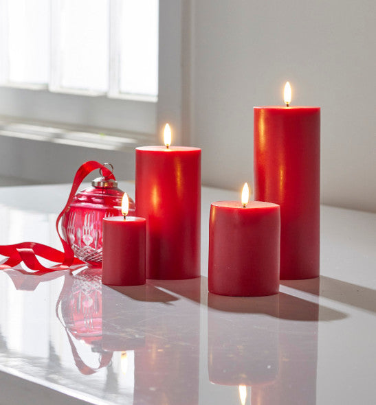 4 Pack Red Wax Pillar Advent Candles Xmas Wedding Party Table Room Centrepiece Decor Graduated sized 6 to V382-4REDWAXPILLAR