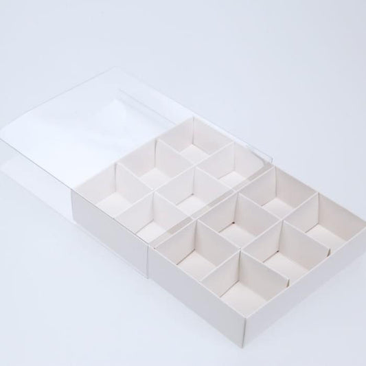 50 Pack of White Card Chocolate Sweet Soap Product Retail Gift Box - 12 bay 4x4x3cm Compartments - Clear V382-50CHOC12BAY