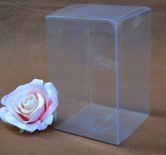 50 Pack of 8x8x10cm Clear PVC Plastic Folding Packaging Small rectangle/square Boxes for Wedding Jewelry Gift V382-50RECTPVC8X8X10