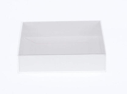 50 Pack of White Card Box - Clear Slide On Lid - 25 x 25 x 6cm - Large Beauty Product Gift Giving Hamper Tray V382-50WHITEHAMP25X25X6