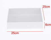 50 Pack of White Card Box - Clear Slide On Lid - 25 x 25 x 6cm - Large Beauty Product Gift Giving Hamper Tray V382-50WHITEHAMP25X25X6