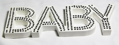 White Baby Nursery 30cm Sign Plaque Plate with Diamantes Newborn Gift Homeware Bedroom Decoration Wall Art V382-BABYPLAQUEWH