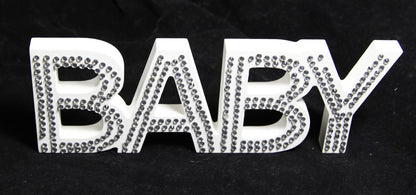 White Baby Nursery 30cm Sign Plaque Plate with Diamantes Newborn Gift Homeware Bedroom Decoration Wall Art V382-BABYPLAQUEWH