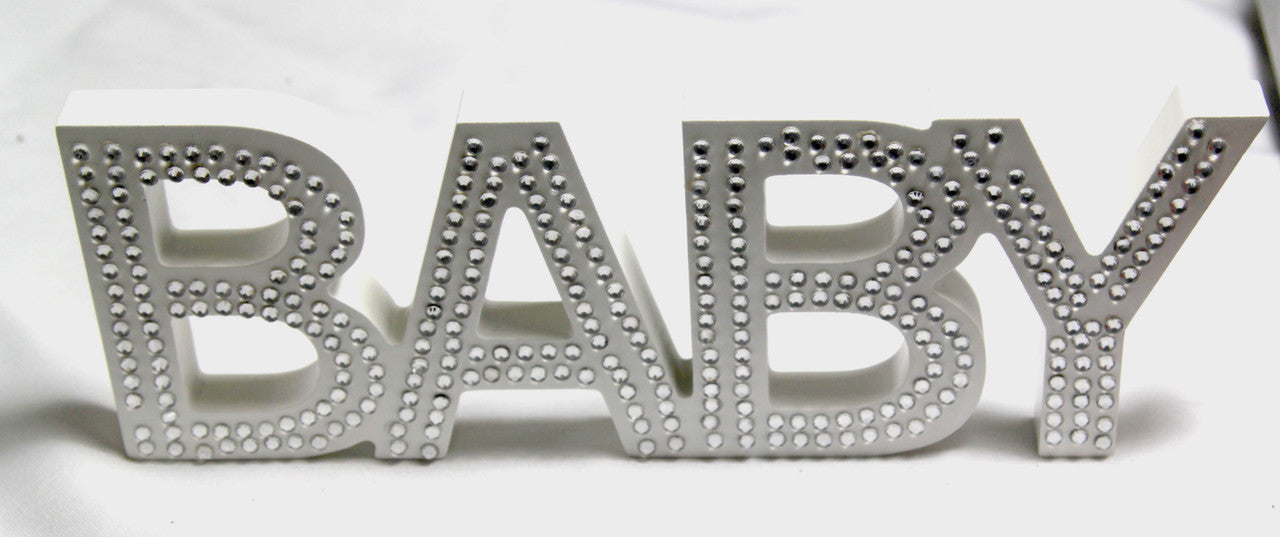 White Baby Nursery 30cm Sign Plaque Plate with Diamantes Newborn Gift Homeware Bedroom Decoration Wall Art V382-BABYPLAQUEWH