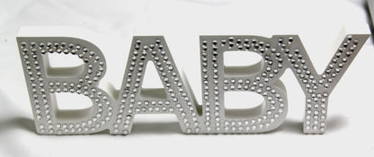 White Baby Nursery 30cm Sign Plaque Plate with Diamantes Newborn Gift Homeware Bedroom Decoration Wall Art V382-BABYPLAQUEWH