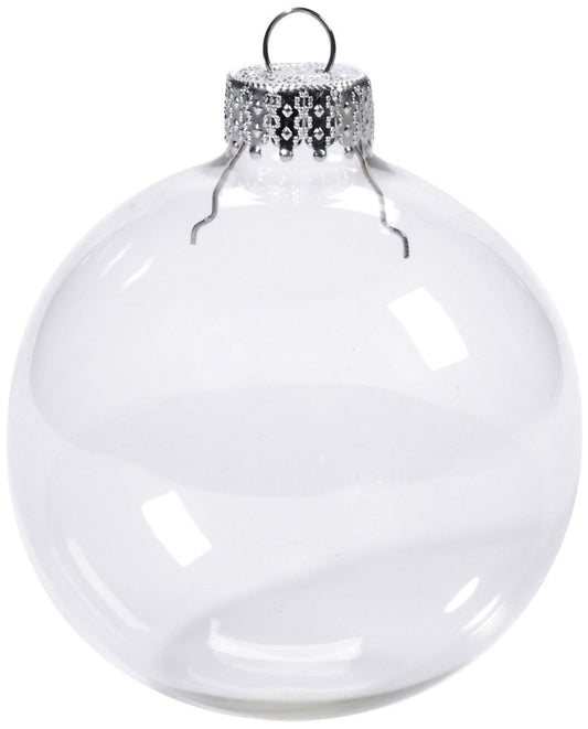 50 Wholesale Pack Glass Bauble 8cm Diameter Round Clear with Silver Cap - table or tree centrepice personal V382-BAUBLE8CMX50