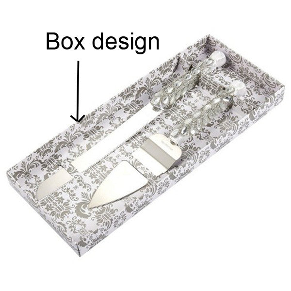 Bride Groom Cake Server Set Wedding Cake Knife and Silver Blade Server Set Boxed - Bride Groom Handles V382-BGSERVERSET