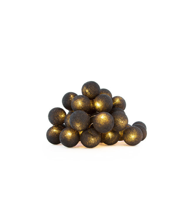 1 Set of 20 LED Black 5cm Cotton Ball Battery Powered String Lights Christmas Gift Home Wedding Party Bedroom V382-BLACKBALLBATT20