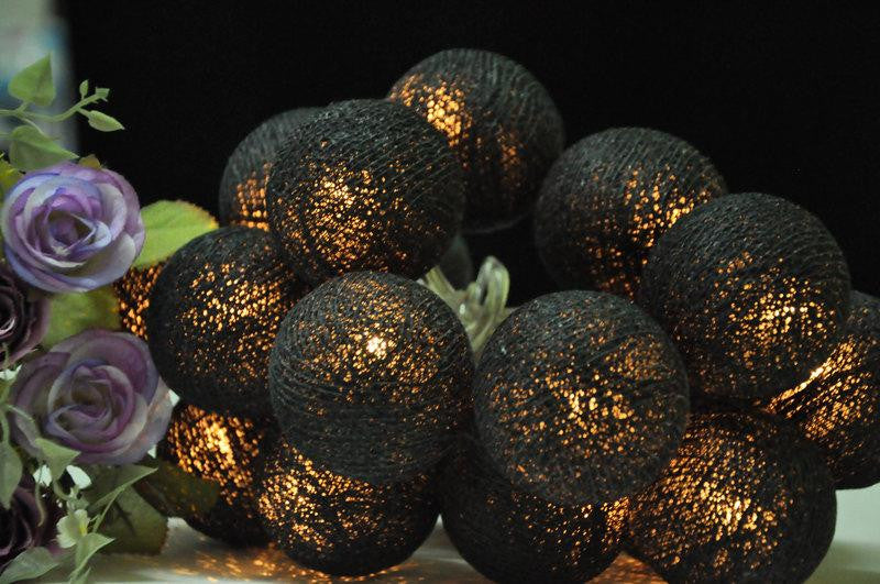 1 Set of 20 LED Black 5cm Cotton Ball Battery Powered String Lights Christmas Gift Home Wedding Party Bedroom V382-BLACKBALLBATT20