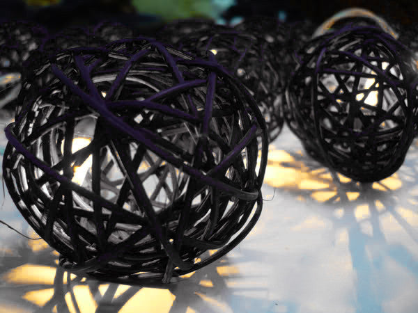 1 Set of Black 5cm Rattan Cane 20 Ball Battery Powered 3m String Lights Christmas Gift Home Wedding Party V382-BLACKRATTBALLBATT20