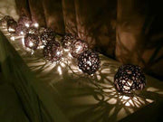 1 Set of Black 5cm Rattan Cane 20 Ball Battery Powered 3m String Lights Christmas Gift Home Wedding Party V382-BLACKRATTBALLBATT20
